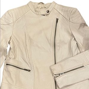 Cupcakes & cashmere leather moto jacket with zippers, ivory, small